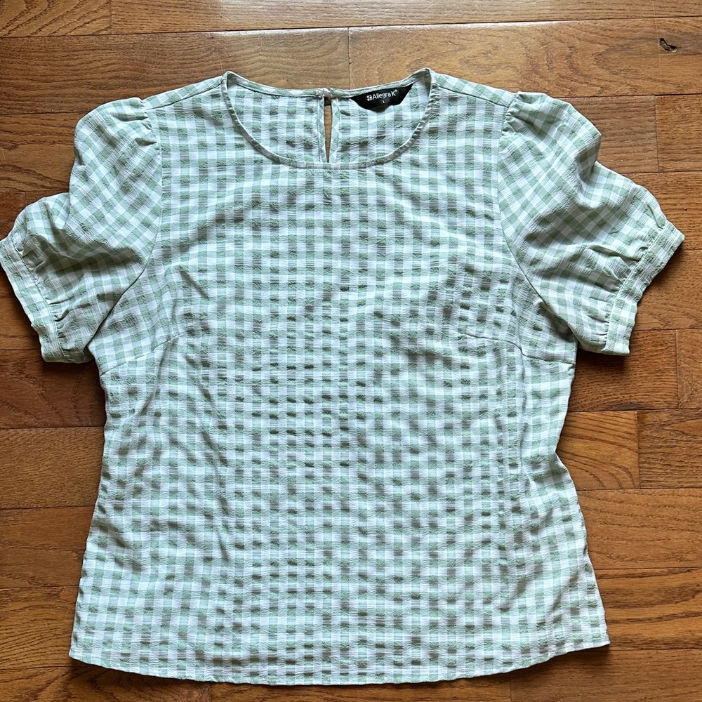 Allegra K Green Checkered Blouse
